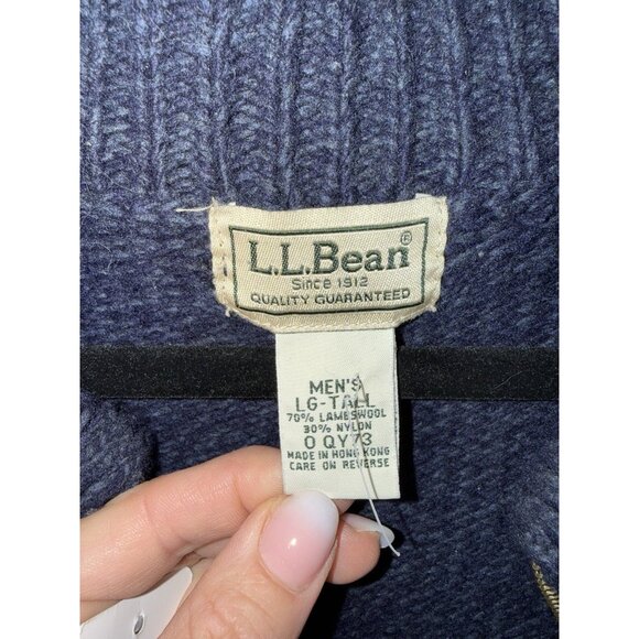 LL Bean Vtg Sweater Mens Large Tall Blue Lambs Wool Full Zip Pockets Knit 1E - Picture 5 of 7